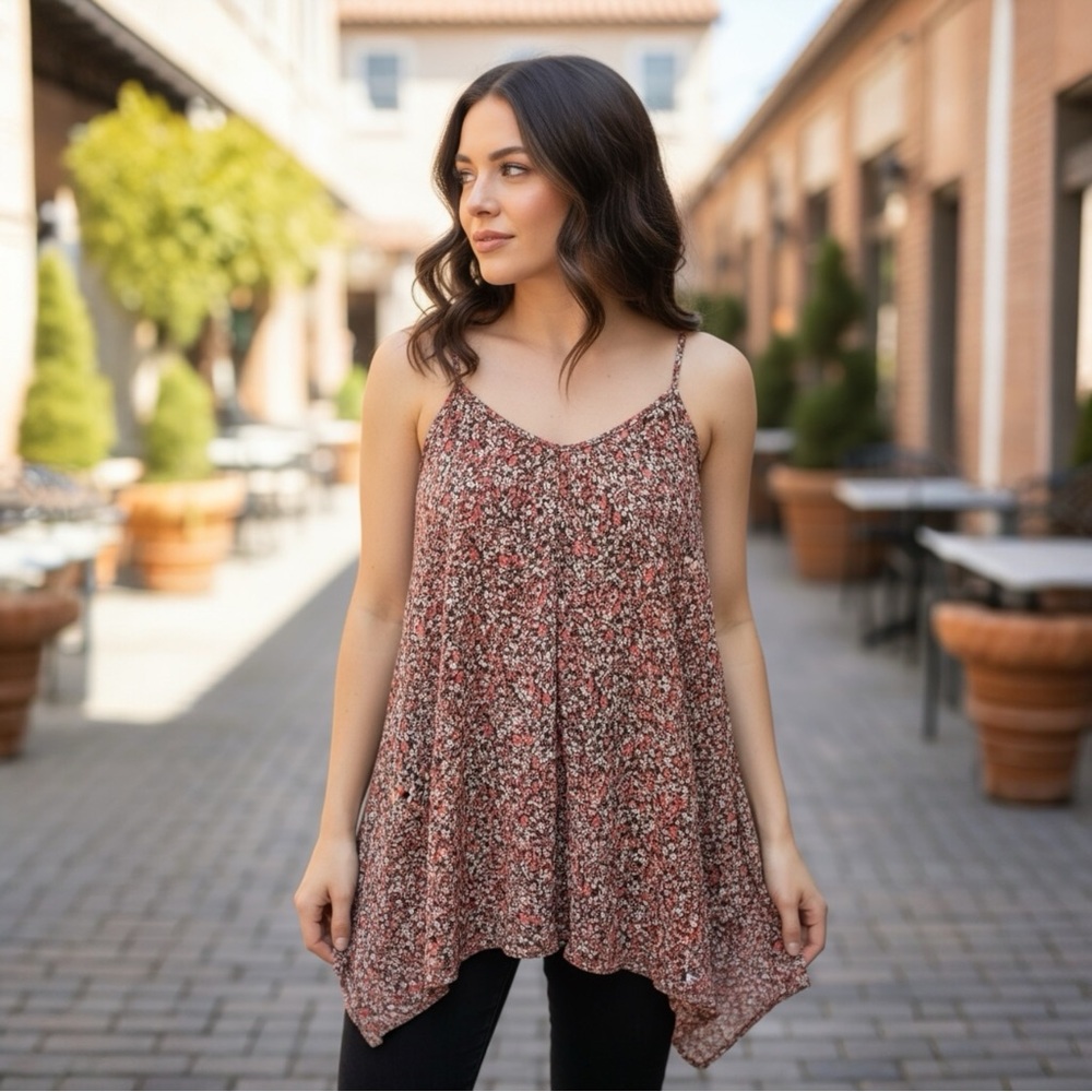 Volcom Boho Floral Sleeveless V-Neck Blouse Women’s Large